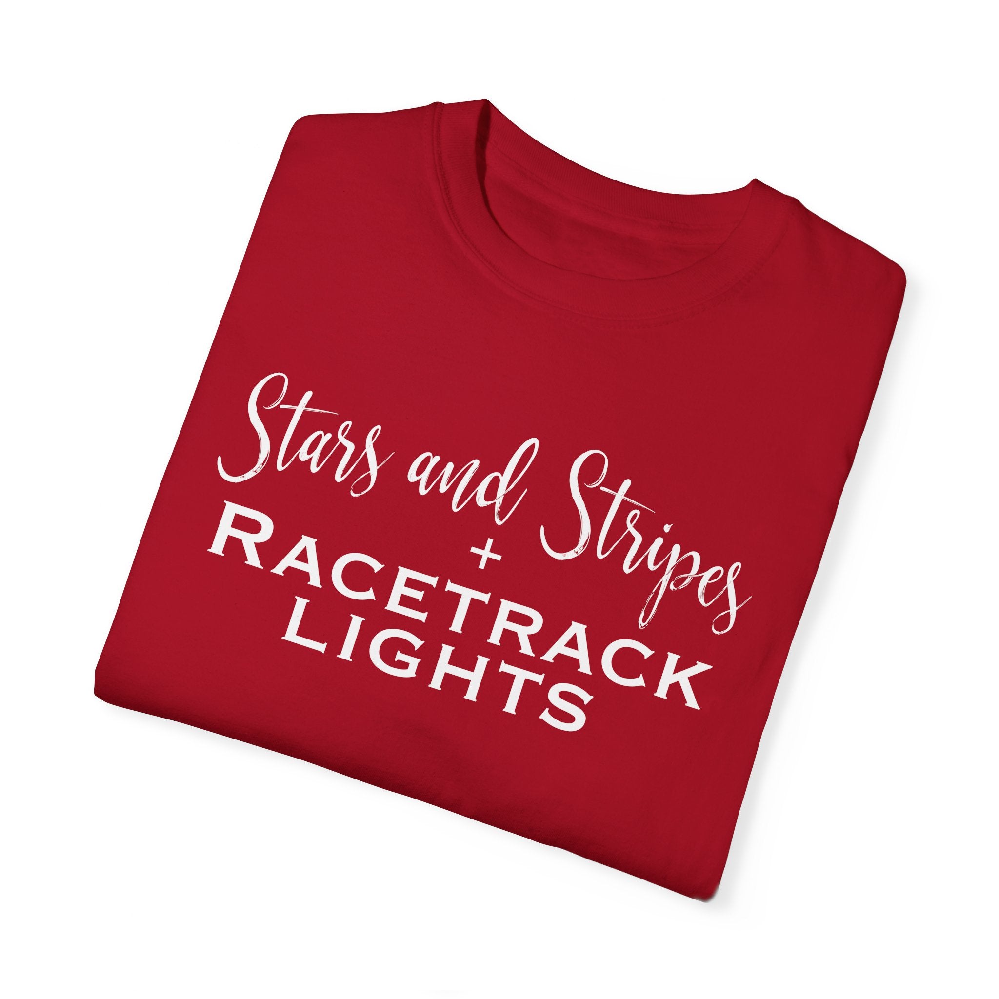 Stars and Stripes and Racetrack Lights Heavyweight Ladies Racing Tee