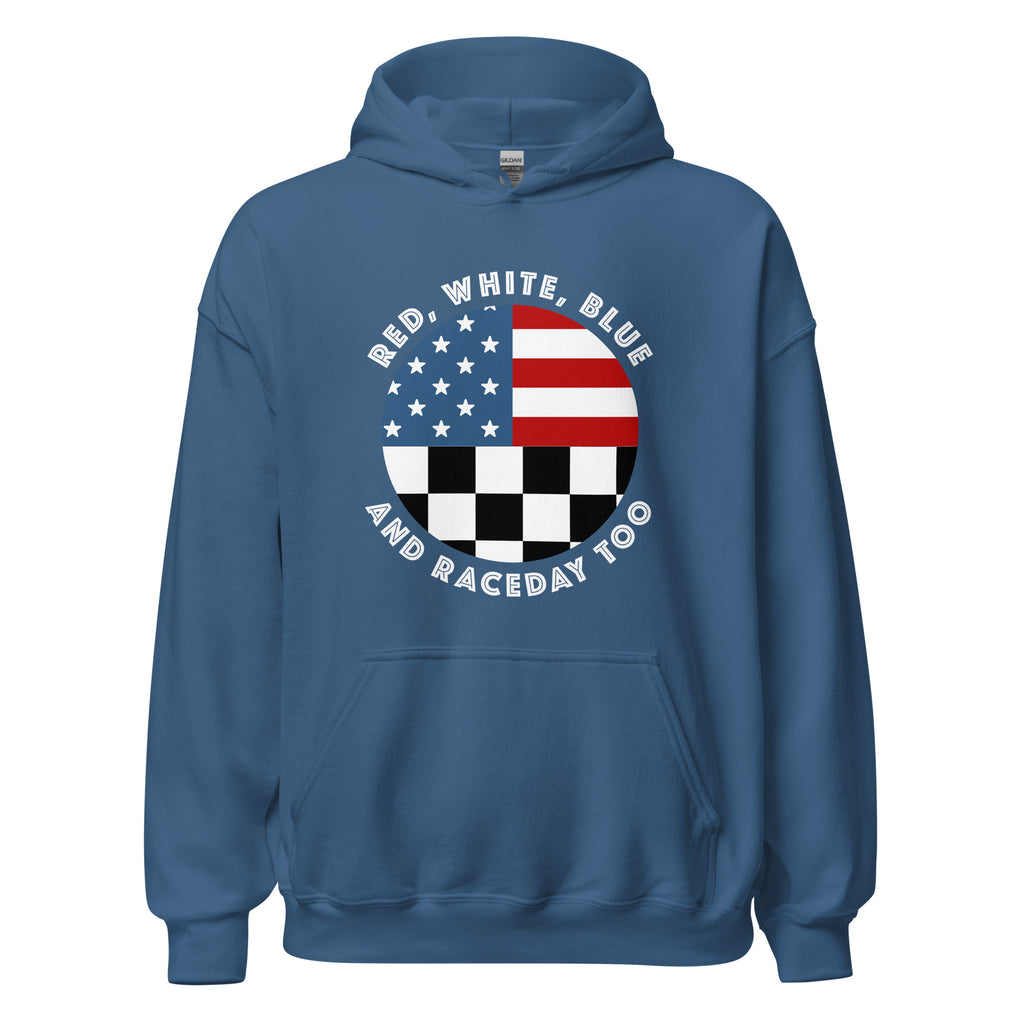 Highline Clothing Unisex Hoodie - Red, White, Blue and Raceday Too - Blue