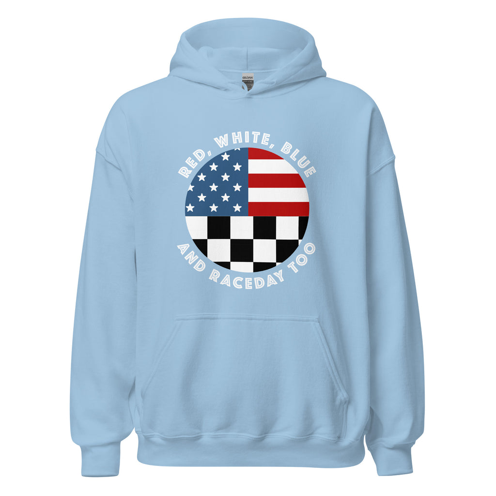 Highline Clothing Unisex Hoodie - Red, White, Blue and Raceday Too - Light Blue