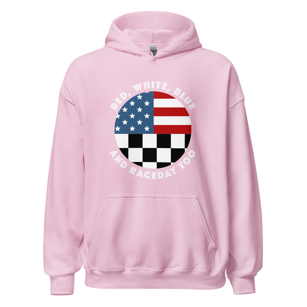 Highline Clothing Unisex Hoodie - Red, White, Blue and Raceday Too - Pink
