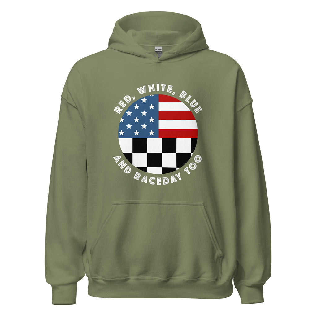 Highline Clothing Unisex Hoodie - Red, White, Blue and Raceday Too - Olive
