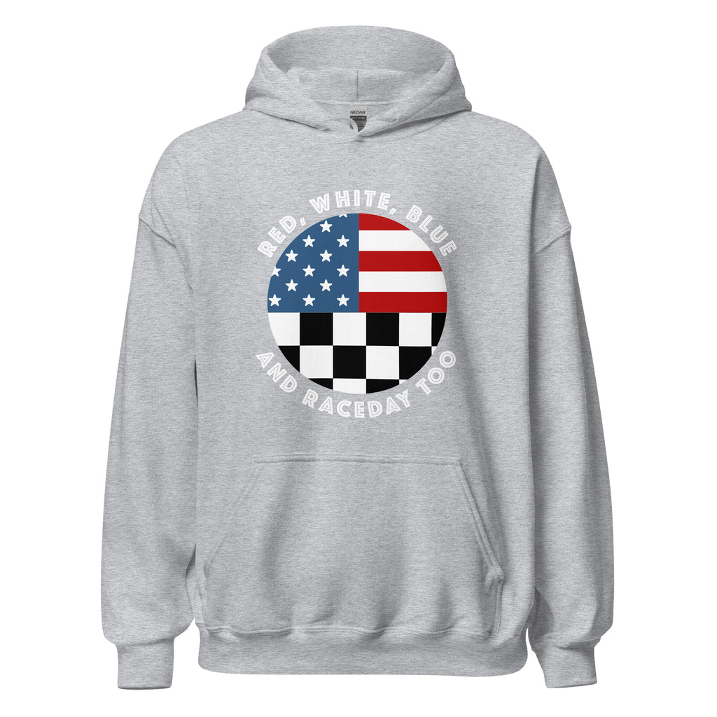 Highline Clothing Unisex Hoodie - Red, White, Blue and Raceday Too - Gray