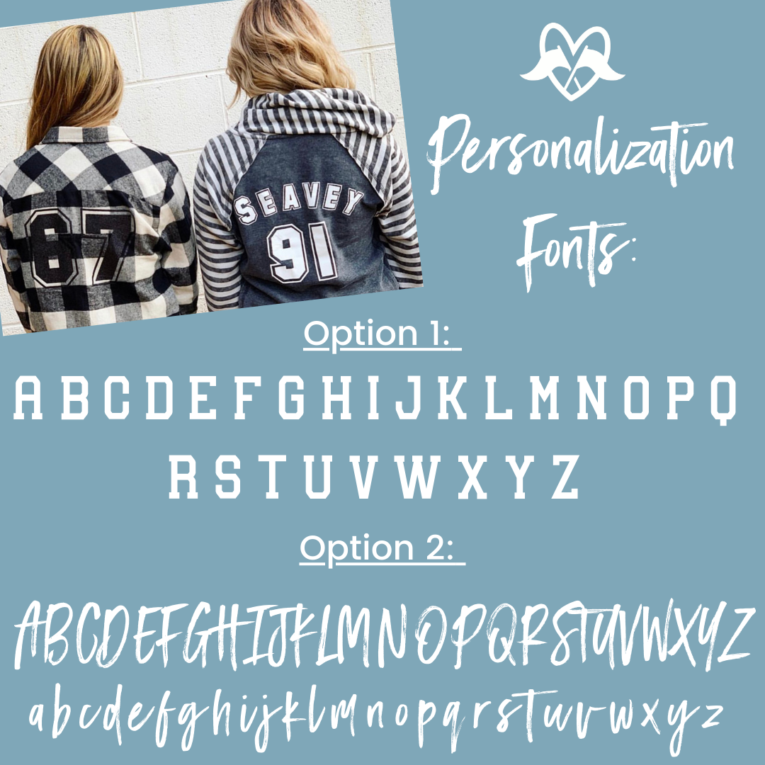 Highline Clothing personalization font chart