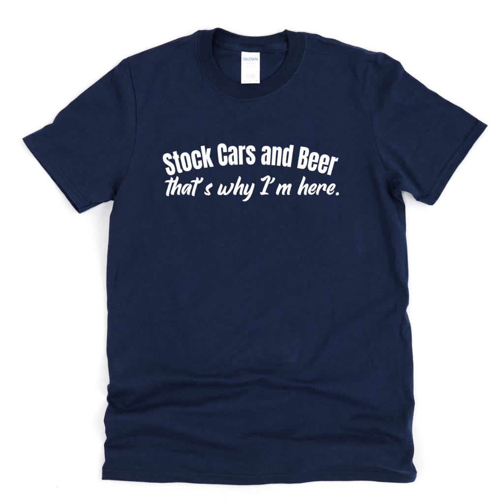 Highline Clothing Stock Cars and Beer That's Why I'm Here Men's Racing Tee - Navy