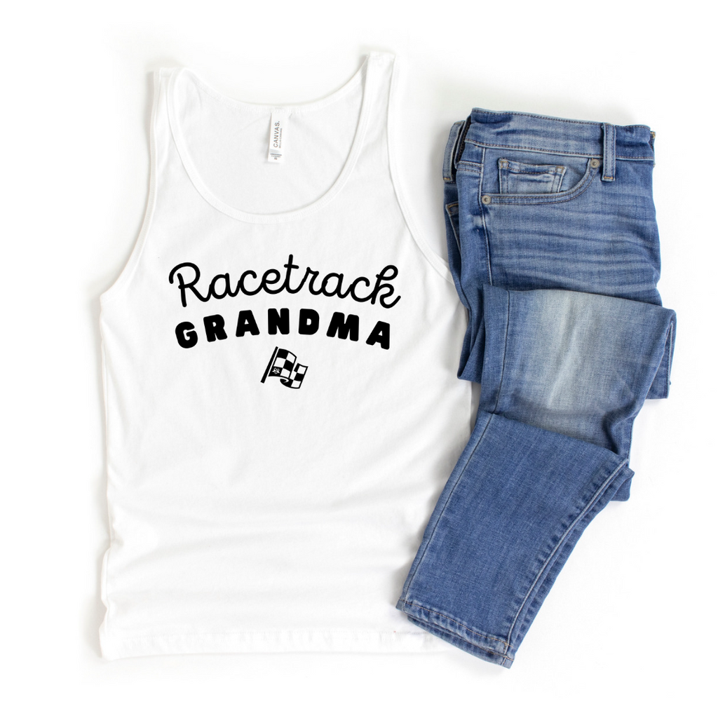 Highline Clothing Racetrack Grandma Graphic Tank Top - White